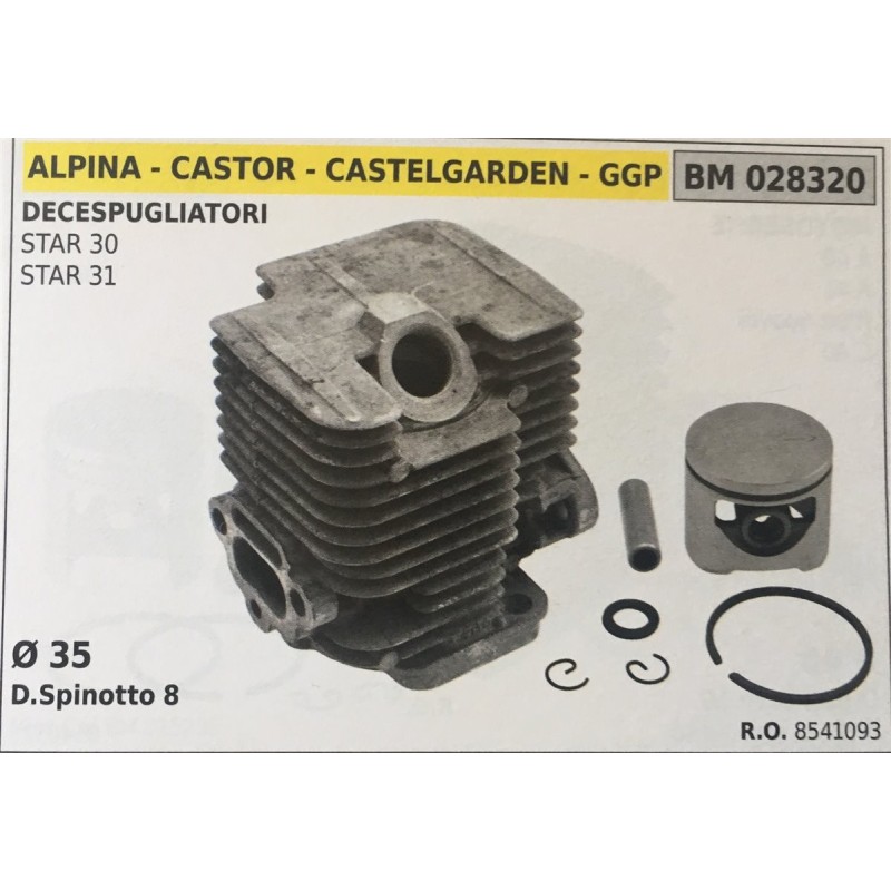 CILINDRO COMPLETO DI PISTONE E SEGMENTI BRUMAR  ALPINA  CASTOR  CASTELGARDEN  GGP DECESPUGLIATORI STAR 30 STAR 31    Ø 35 DSpin