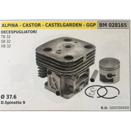 CILINDRO COMPLETO DI PISTONE E SEGMENTI BRUMAR  ALPINA  CASTOR  CASTELGARDEN  GGP DECESPUGLIATORI TB 32 SB 32 XB 32    Ø 376 DS