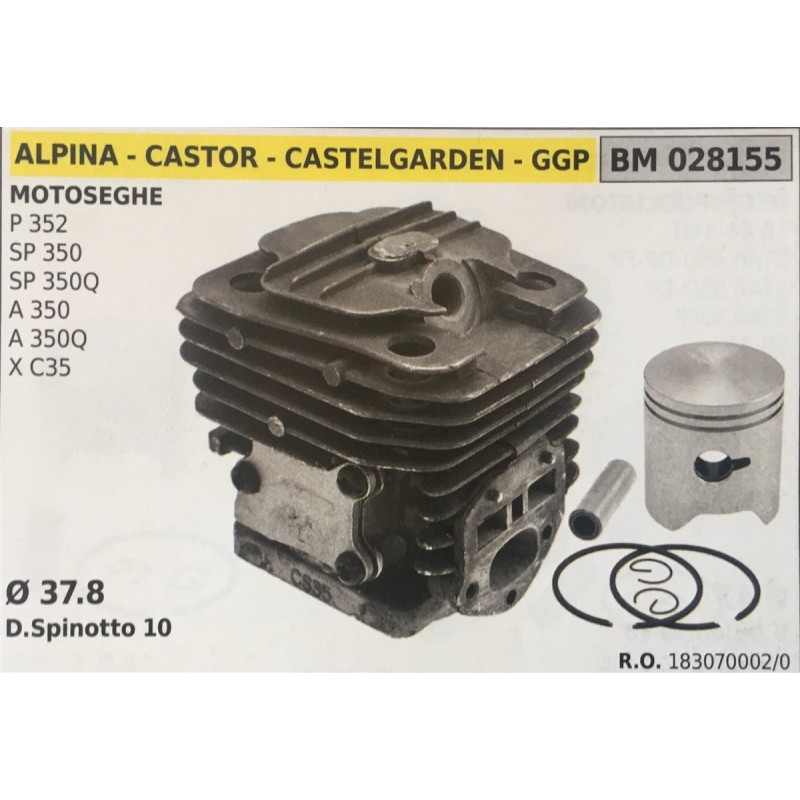 CILINDRO COMPLETO DI PISTONE E SEGMENTI BRUMAR  ALPINA  CASTOR  CASTELGARDEN  GGP MOTOSEGHE P 352 SP 350 SP 350Q A 350 A 350Q X