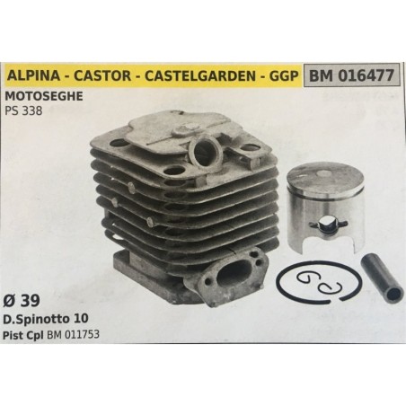 CILINDRO COMPLETO DI PISTONE E SEGMENTI BRUMAR  ALPINA  CASTOR  CASTELGARDEN  GGP MOTOSEGHE P 338    Ø 39 DSpinotto 10 Pist Cpl