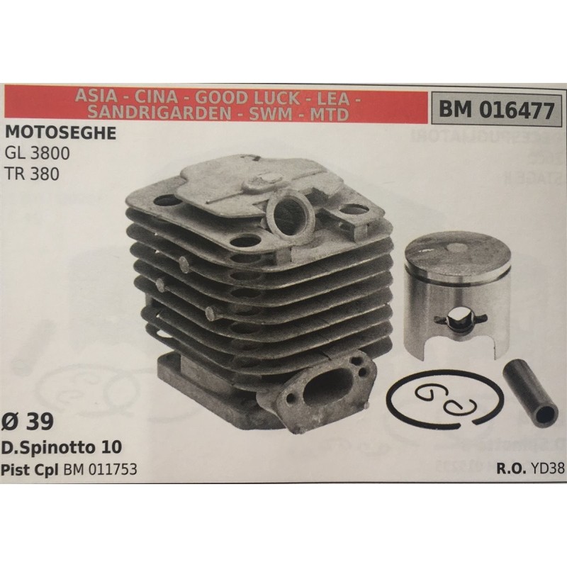 CILINDRO COMPLETO DI PISTONE E SEGMENTI BRUMAR  ASIA  CINA  GOOD LUCK  LEA  SANDRIGARDEN  SWM  MTD MOTOSEGHE GL 3800 TR 380