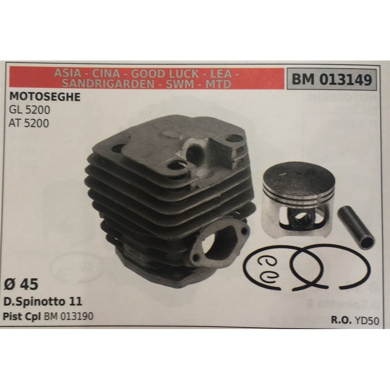 CILINDRO COMPLETO DI PISTONE E SEGMENTI BRUMAR  ASIA  CINA  GOOD LUCK  LEA  SANDRIGARDEN  SWM  MTD MOTOSEGHE GL 5200 AT 5200