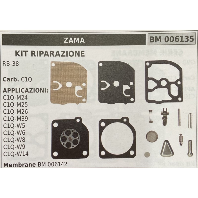 BRUMAR MEMBRANAKIT RIPARAZIONE ZAMA  KIT RIPARAZIONE RB38  Carb C1Q  APPLICAZIONI: C1QM24 C1QM25 C1QM26 C1QM39 C1QW5 C1QW6 C1QW
