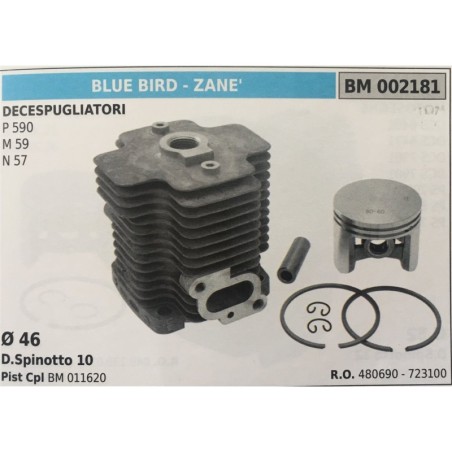 CILINDRO COMPLETO DI PISTONE E SEGMENTI BRUMAR  BLUE BIRD  ZANE' DECESPUGLIATORI P 590 M 59 N 57    Ø 46 DSpinotto 10 Pist Cpl