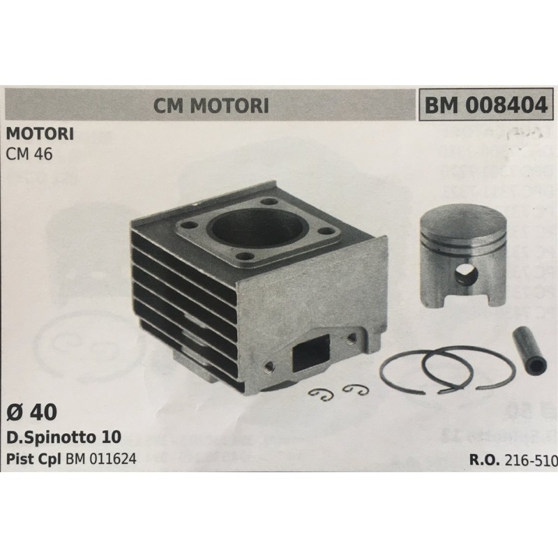 CILINDRO COMPLETO DI PISTONE E SEGMENTI BRUMAR  CM MOTORI MOTORI CM 46    Ø 40 DSpinotto 10 Pist Cpl BM 011624