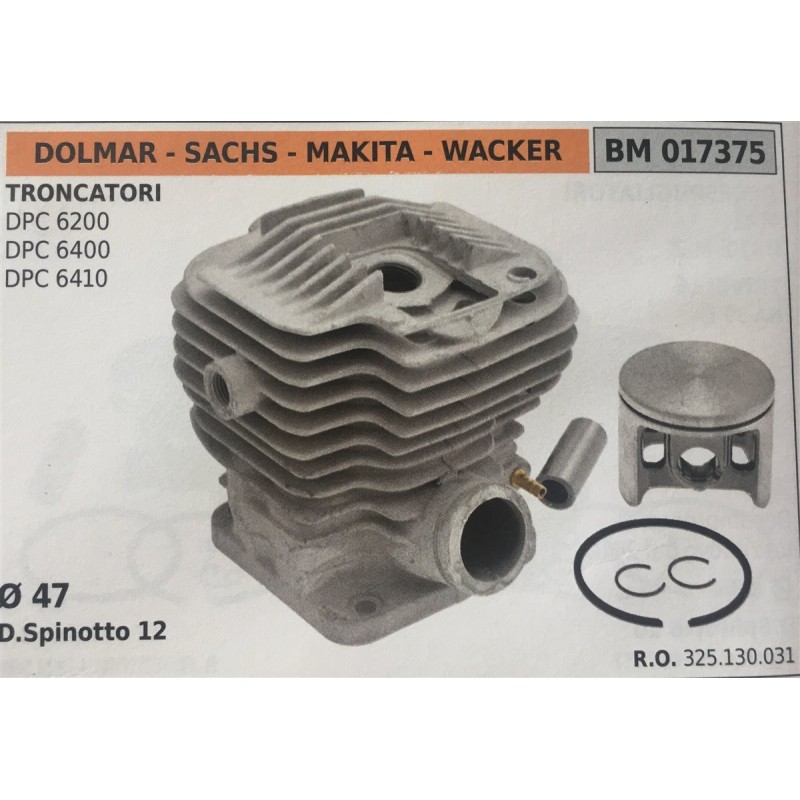 CILINDRO COMPLETO DI PISTONE E SEGMENTI BRUMAR  DOLMAR  SACHS  MAKITA  WACKER TRONCATORI DPC 6200 DPC 6400 DPC 6410    Ø 47 DSp