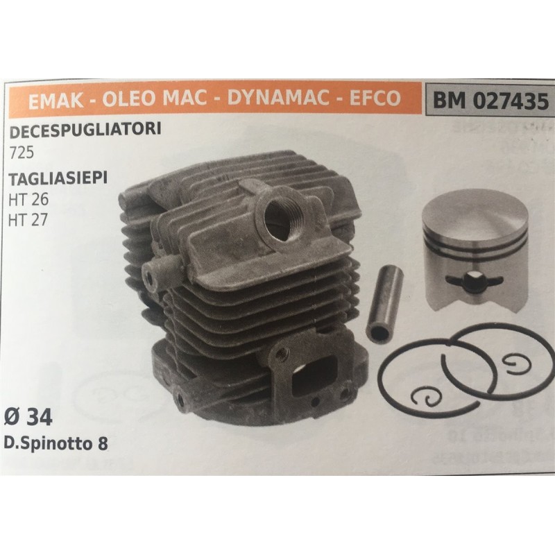 CILINDRO COMPLETO DI PISTONE E SEGMENTI BRUMAR  EMAK  OLEO MAC  DYNAMAC  EFCO DECESPUGLIATORI 725 TAGLIASIEPI HT 26 HT 27    Ø