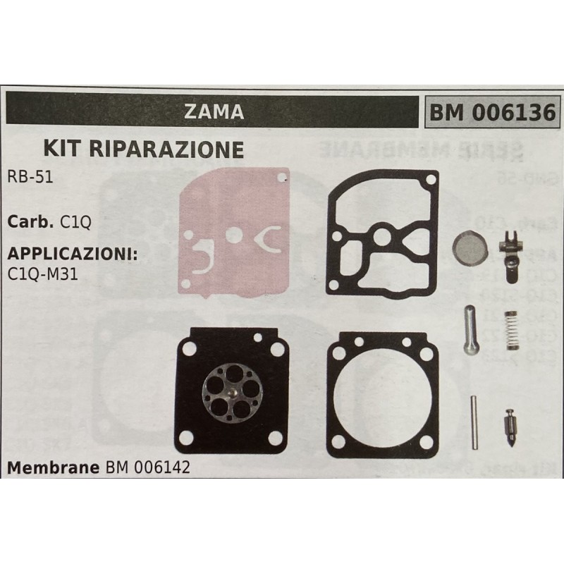 BRUMAR MEMBRANAKIT RIPARAZIONE ZAMA  KIT RIPARAZIONE RB51  Carb C1Q  APPLICAZIONI: C1QM1  Membrane BM 006142