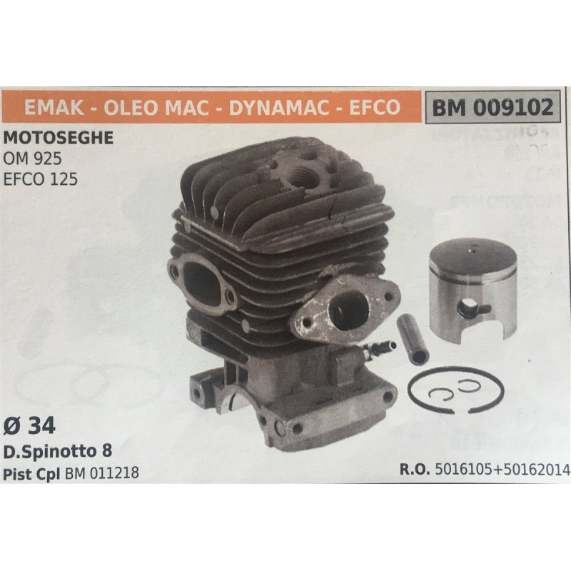 CILINDRO COMPLETO DI PISTONE E SEGMENTI BRUMAR  EMAK  OLEO MAC  DYNAMAC  EFCO MOTOSEGHE OM 925 EFCO 125    Ø 34 DSpinotto 8 Pis