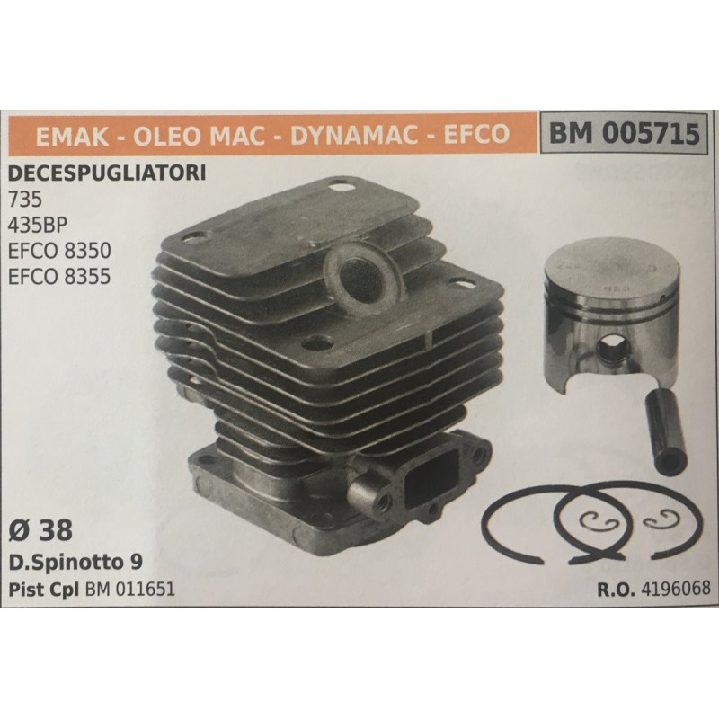 CILINDRO COMPLETO DI PISTONE E SEGMENTI BRUMAR  EMAK  OLEO MAC  DYNAMAC  EFCO DECESPUGLIATORI 735 435BP EFCO 8350 EFCO 8355
