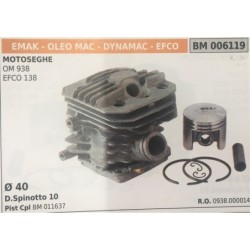 CILINDRO COMPLETO DI PISTONE E SEGMENTI BRUMAR  EMAK  OLEO MAC  DYNAMAC  EFCO MOTOSEGHE OM 938 EFCO 138    Ø 40 DSpinotto 10 Pi