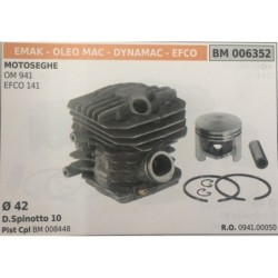 CILINDRO COMPLETO DI PISTONE E SEGMENTI BRUMAR  EMAK  OLEO MAC  DYNAMAC  EFCO MOTOSEGHE OM 941 EFCO 141    Ø 42 DSpinotto 10 Pi