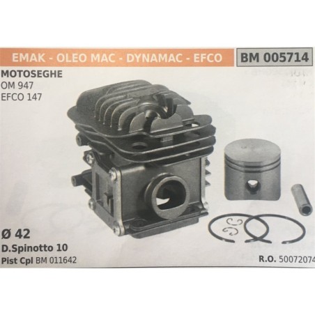 CILINDRO COMPLETO DI PISTONE E SEGMENTI BRUMAR  EMAK  OLEO MAC  DYNAMAC  EFCO MOTOSEGHE OM 947 EFCO 147    Ø 42 DSpinotto 10 Pi