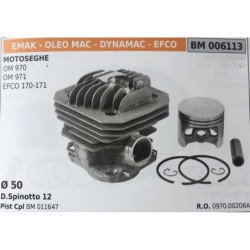 CILINDRO COMPLETO DI PISTONE E SEGMENTI BRUMAR  EMAK  OLEO MAC  DYNAMAC  EFCO MOTOSEGHE OM 970 OM 971 EFCO 170171    Ø 50 DSpin