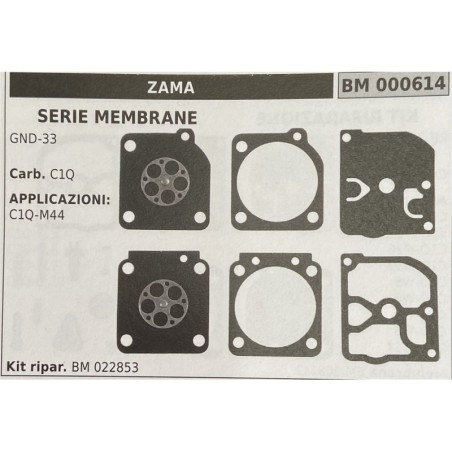 BRUMAR MEMBRANAKIT RIPARAZIONE ZAMA  SERIE MEMBRANE GND33  Carb C1Q  APPLICAZIONI: C1QM44  Kit ripar BM 022853