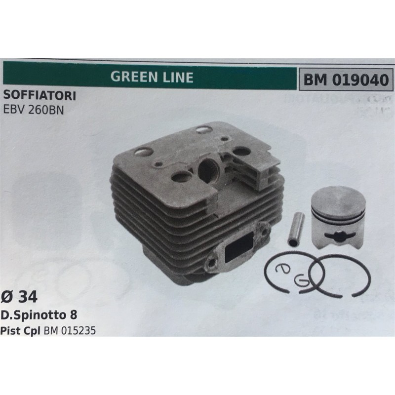 CILINDRO COMPLETO DI PISTONE E SEGMENTI BRUMAR  GREEN LINE SOFFIATORI EBV 260BN    Ø 34 DSpinotto 8 Pist Cpl BM 015235