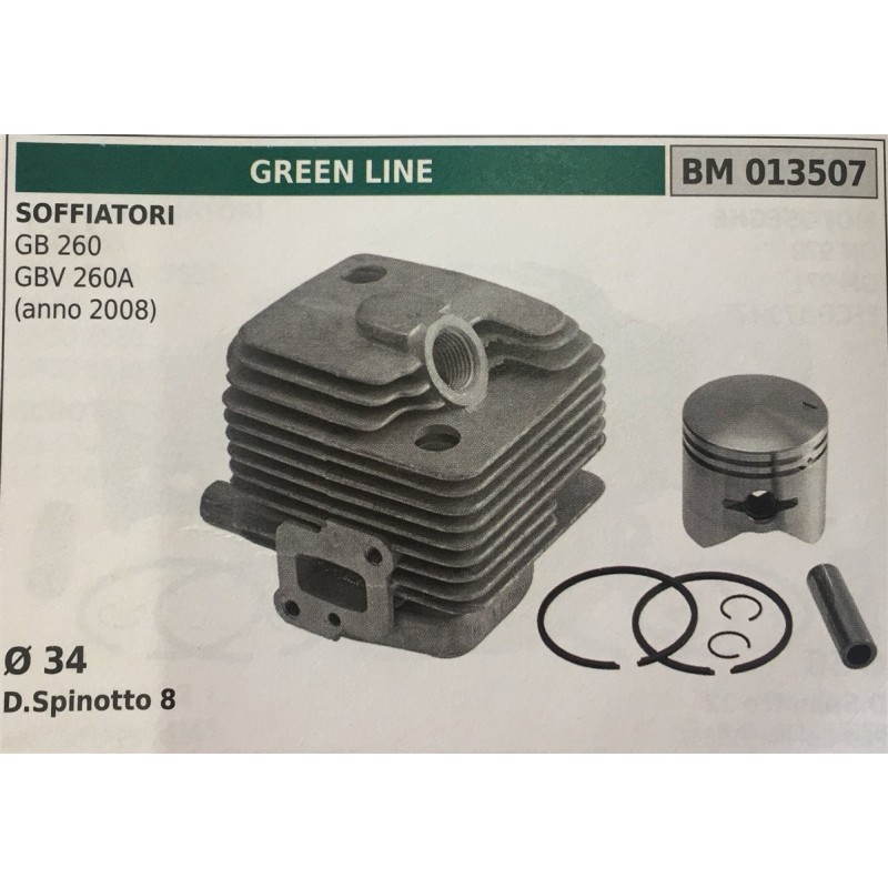 CILINDRO COMPLETO DI PISTONE E SEGMENTI BRUMAR  GREEN LINE SOFFIATORI GB 260 GBV 260A (anno 2008)    Ø 34 DSpinotto 8