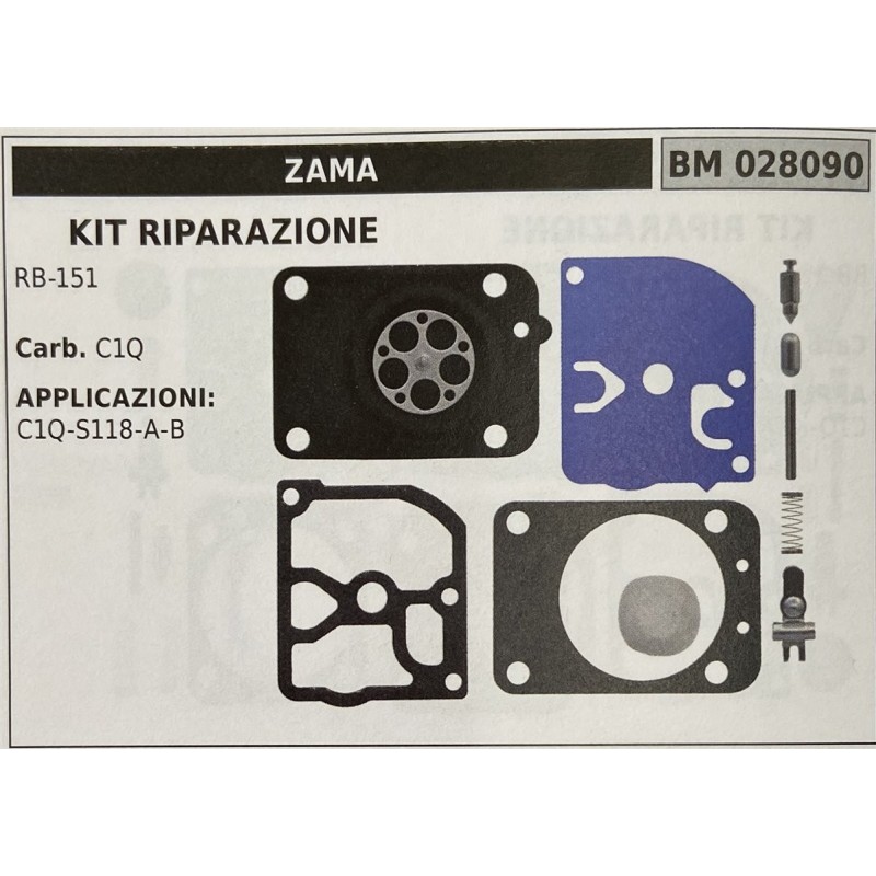 BRUMAR MEMBRANAKIT RIPARAZIONE ZAMA  KIT RIPARAZIONE RB151  Carb C1Q  APPLICAZIONI: C1QS118AB  Membrane