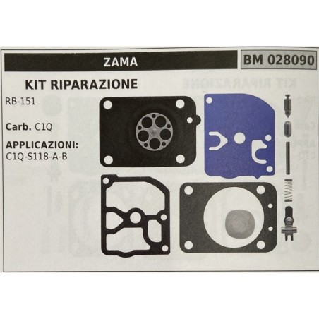 BRUMAR MEMBRANAKIT RIPARAZIONE ZAMA  KIT RIPARAZIONE RB151  Carb C1Q  APPLICAZIONI: C1QS118AB  Membrane