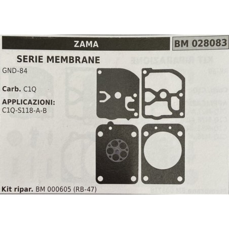 BRUMAR MEMBRANAKIT RIPARAZIONE ZAMA  SERIE MEMBRANE GND84  Carb C1Q  APPLICAZIONI: C1QS118AB  Kit ripar BM 000605 (RB47)