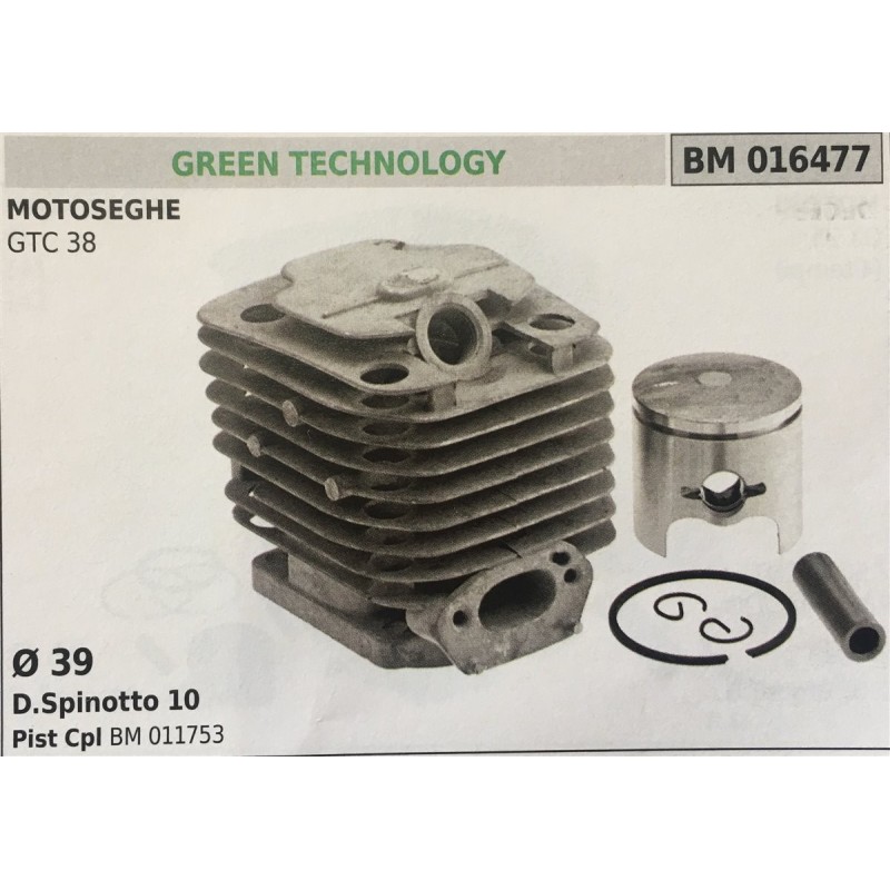 CILINDRO COMPLETO DI PISTONE E SEGMENTI BRUMAR  GREEN TECHNOLOGY MOTOSEGHE GTC 38    Ø 39 DSpinotto 10 Pist Cpl BM 011753