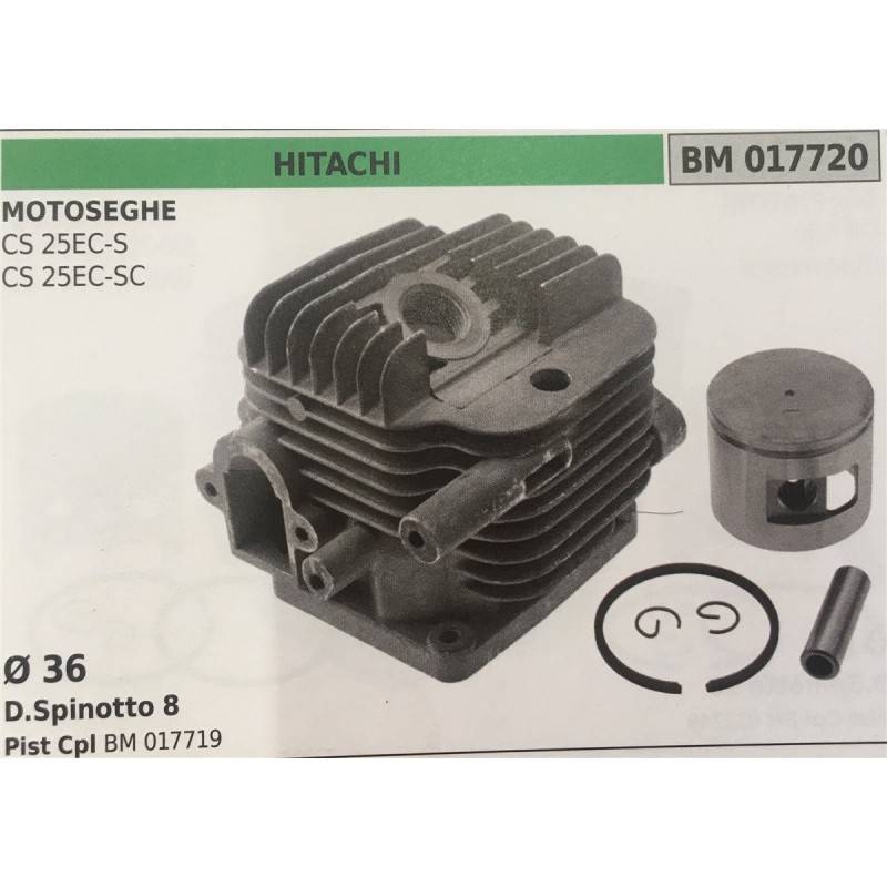 CILINDRO COMPLETO DI PISTONE E SEGMENTI BRUMAR  HITACHI MOTOSEGHE CS 25ECS CS 25ECSC    Ø 36 DSpinotto 8 Pist Cpl BM 017719