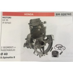 CILINDRO COMPLETO DI PISTONE E SEGMENTI BRUMAR  HONDA MOTORI GX 35 (4 tempi)    2 SEGMENTI + RASCHIAOLIO Ø 40 DSpinotto 8