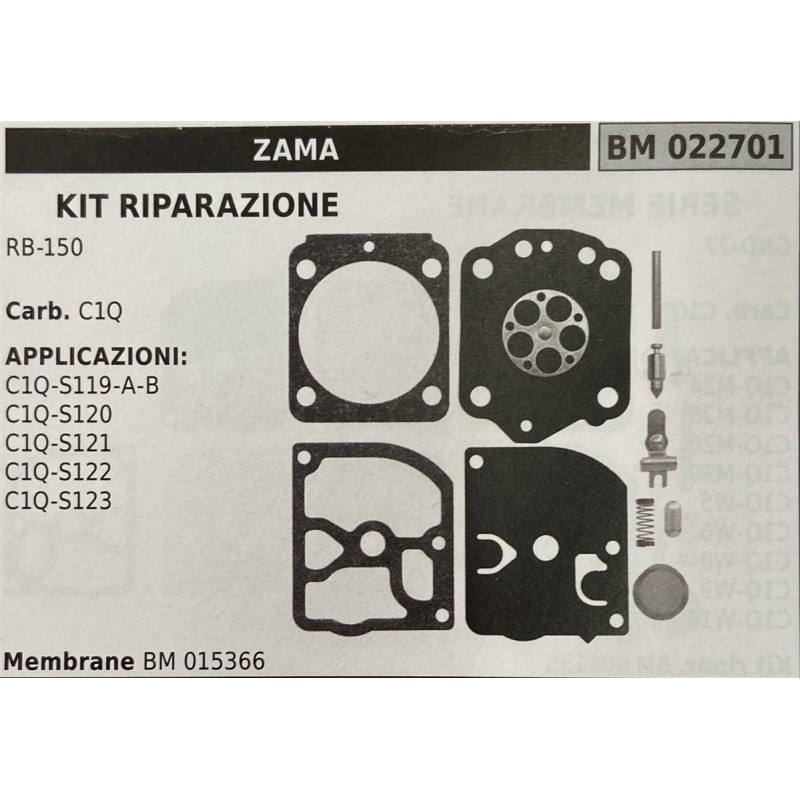 BRUMAR MEMBRANAKIT RIPARAZIONE ZAMA  KIT RIPARAZIONE RB150  Carb C1Q  APPLICAZIONI: C1QS119AB C1QS120 C1QS121 C1QS122 C1QS123
