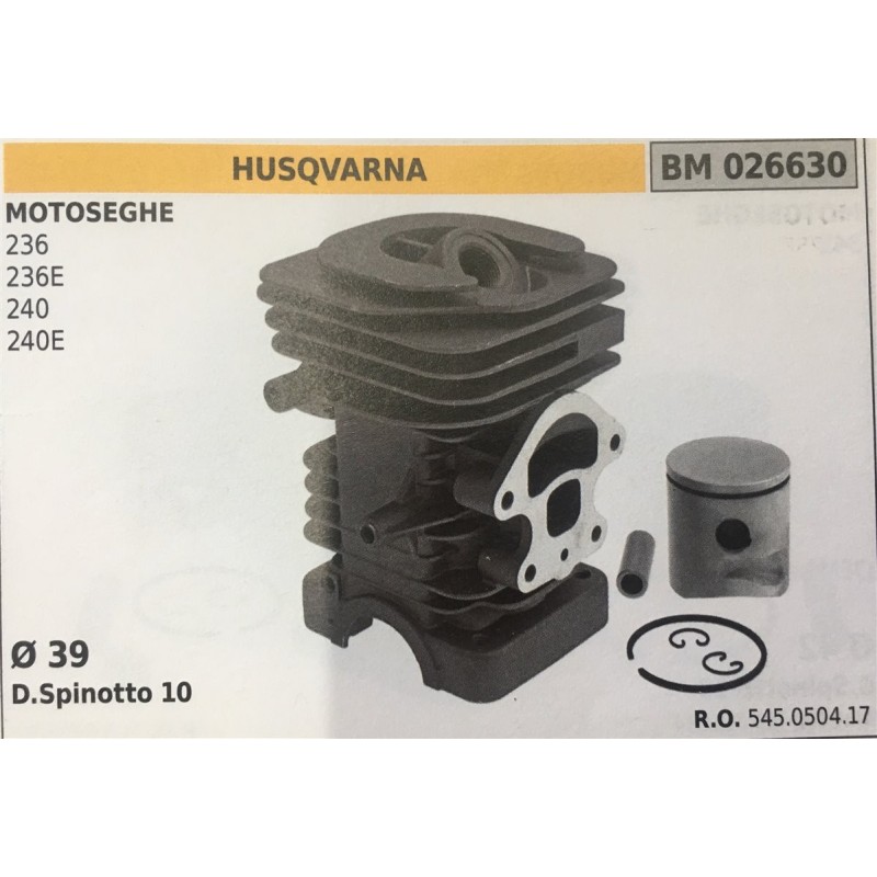 CILINDRO COMPLETO DI PISTONE E SEGMENTI BRUMAR  HUSQVARNA MOTOSEGHE 236 236E 240 240E    Ø 39 DSpinotto 10