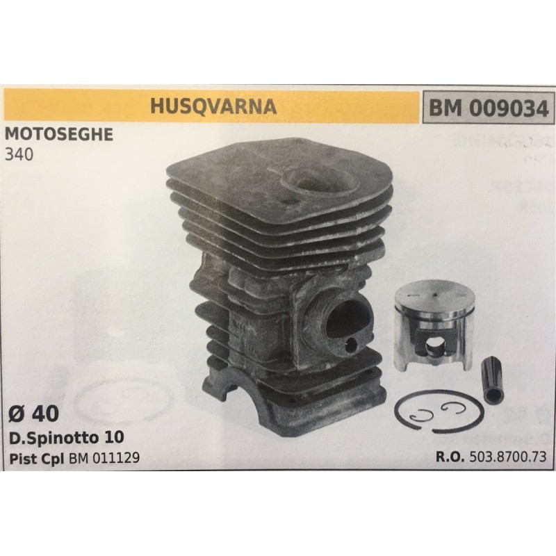 CILINDRO COMPLETO DI PISTONE E SEGMENTI BRUMAR  HUSQVARNA MOTOSEGHE 340    Ø 40 DSpinotto 10 Pist Cpl BM 011129