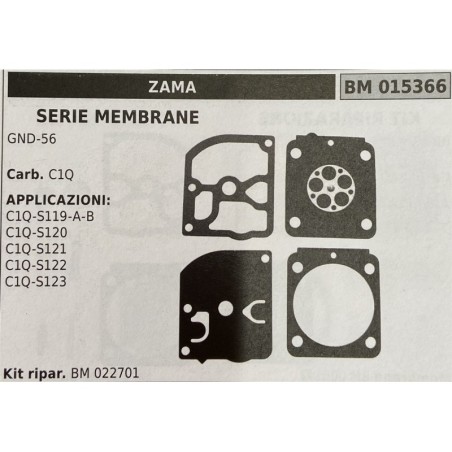 BRUMAR MEMBRANAKIT RIPARAZIONE ZAMA  SERIE MEMBRANE GND56  Carb C1Q  APPLICAZIONI: C1QS119AB C1QS120 C1QS121 C1QS122 C1QS123  K