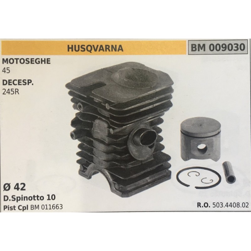 CILINDRO COMPLETO DI PISTONE E SEGMENTI BRUMAR  HUSQVARNA MOTOSEGHE 45 DECESPUGLIATORI 245R    Ø 42 DSpinotto 10 Pist Cpl BM 01