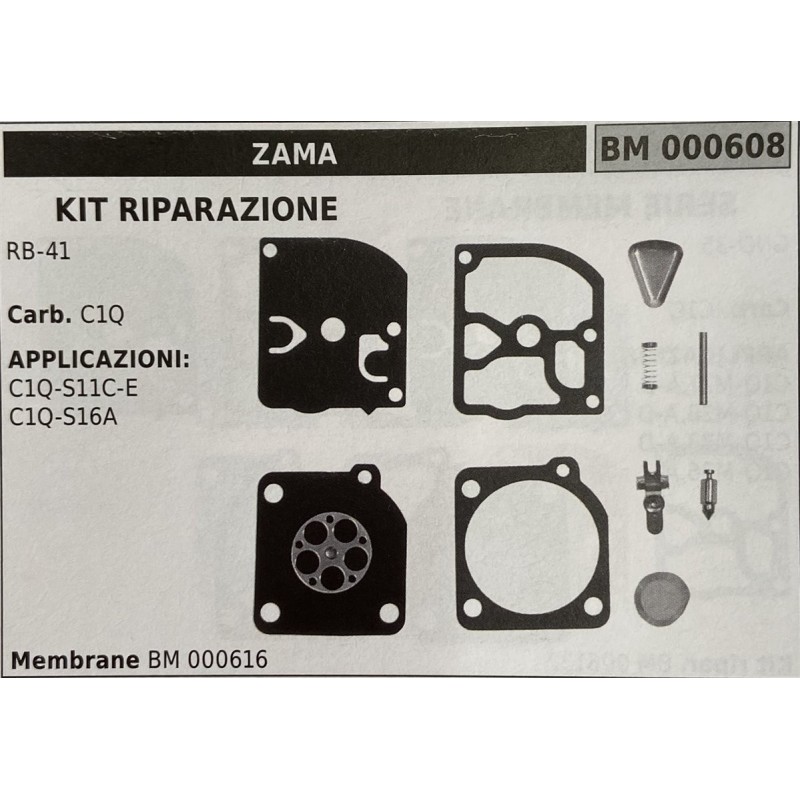 BRUMAR MEMBRANAKIT RIPARAZIONE ZAMA  KIT RIPARAZIONE RB41  Carb C1Q  APPLICAZIONI: C1QS11CE C1QS16A  Membrane BM 000616