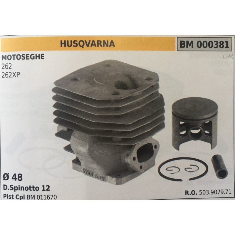 CILINDRO COMPLETO DI PISTONE E SEGMENTI BRUMAR  HUSQVARNA MOTOSEGHE 262 262XP    Ø 48 DSpinotto 12 Pist Cpl BM 011670