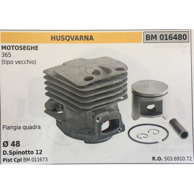 CILINDRO COMPLETO DI PISTONE E SEGMENTI BRUMAR  HUSQVARNA MOTOSEGHE 365 (tipo vecchio)    Flangia quadra  Ø 48 DSpinotto 12 Pis