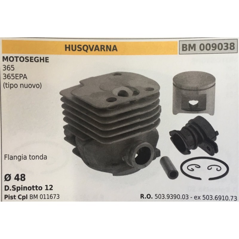 CILINDRO COMPLETO DI PISTONE E SEGMENTI BRUMAR  HUSQVARNA MOTOSEGHE 365 365EPA (tipo nuovo)    Flangia tonda  Ø 48 DSpinotto 12