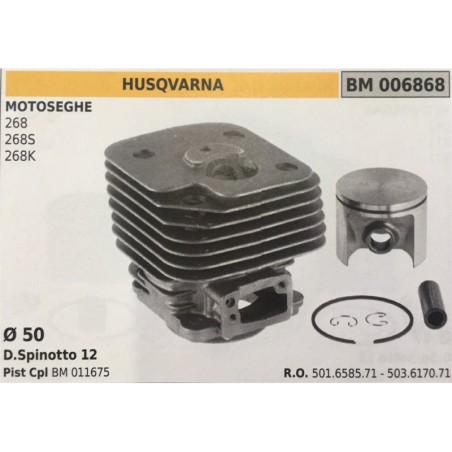 CILINDRO COMPLETO DI PISTONE E SEGMENTI BRUMAR  HUSQVARNA MOTOSEGHE 268 268S 268K    Ø 50 DSpinotto 12 Pist Cpl BM 011675