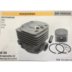 CILINDRO COMPLETO DI PISTONE E SEGMENTI BRUMAR  HUSQVARNA MOTOSEGHE 362 371 371K 372    Ø 50 DSpinotto 12 Pist Cpl BM 019550