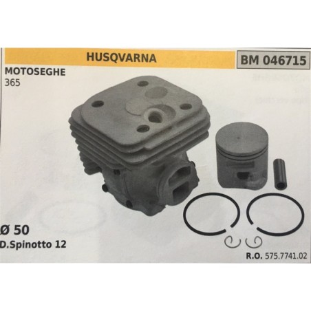 CILINDRO COMPLETO DI PISTONE E SEGMENTI BRUMAR  HUSQVARNA MOTOSEGHE 365    Ø 50 DSpinotto 12