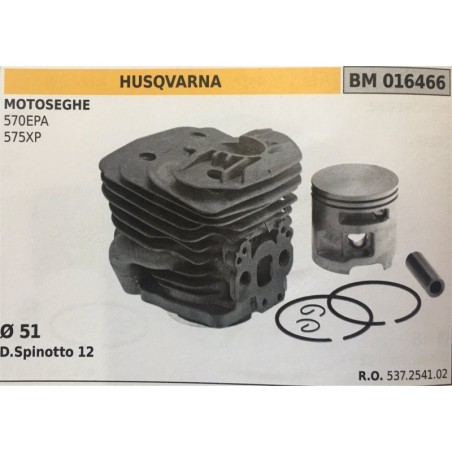 CILINDRO COMPLETO DI PISTONE E SEGMENTI BRUMAR  HUSQVARNA MOTOSEGHE 570EPA 575XP    Ø 51 DSpinotto 12
