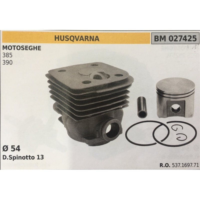 CILINDRO COMPLETO DI PISTONE E SEGMENTI BRUMAR  HUSQVARNA MOTOSEGHE 385 390    Ø 54 DSpinotto 13