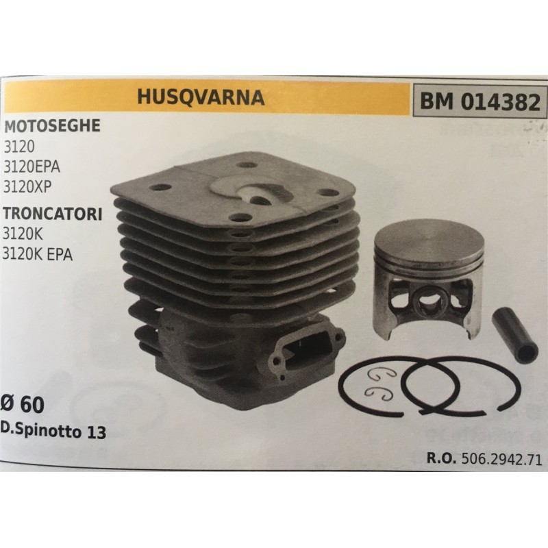 CILINDRO COMPLETO DI PISTONE E SEGMENTI BRUMAR  HUSQVARNA MOTOSEGHE 3120 3120EPA 3120XP TRONCATORI 3120K 3120K EPA    Ø 60 DSpi