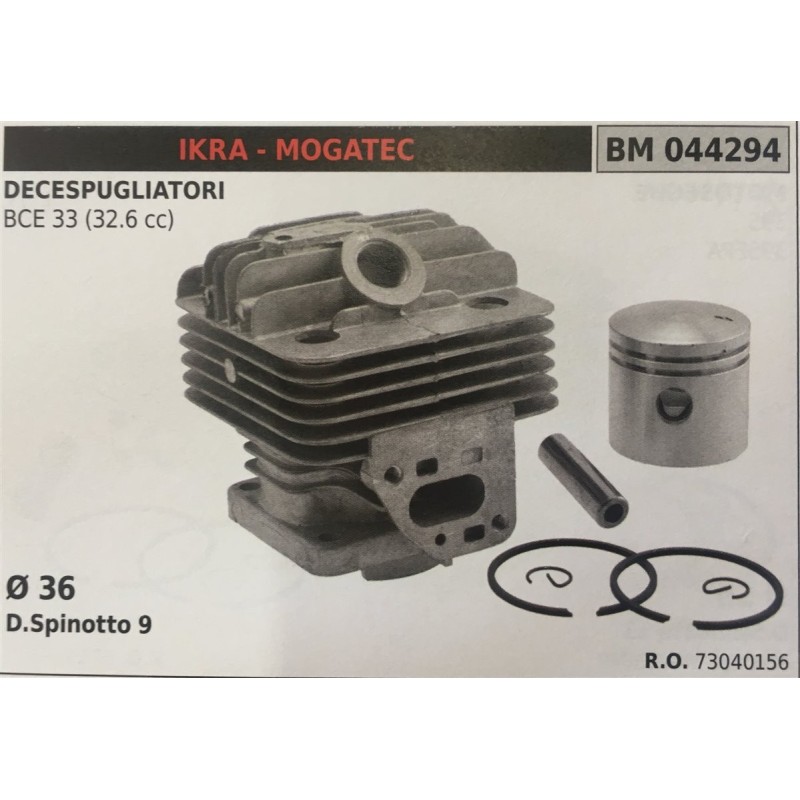CILINDRO COMPLETO DI PISTONE E SEGMENTI BRUMAR  IKRA  MOGATEC DECESPUGLIATORI BCE 33 (326 cc)    Ø 36 D Spinotto 9