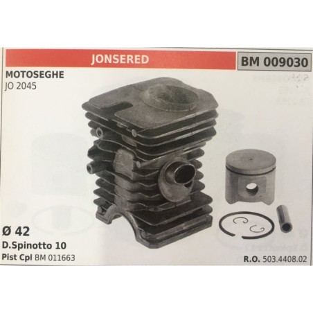 CILINDRO COMPLETO DI PISTONE E SEGMENTI BRUMAR  JONSERED MOTOSEGHE JO 2045    Ø 42 DSpinotto 10 Pist Cpl BM 011663