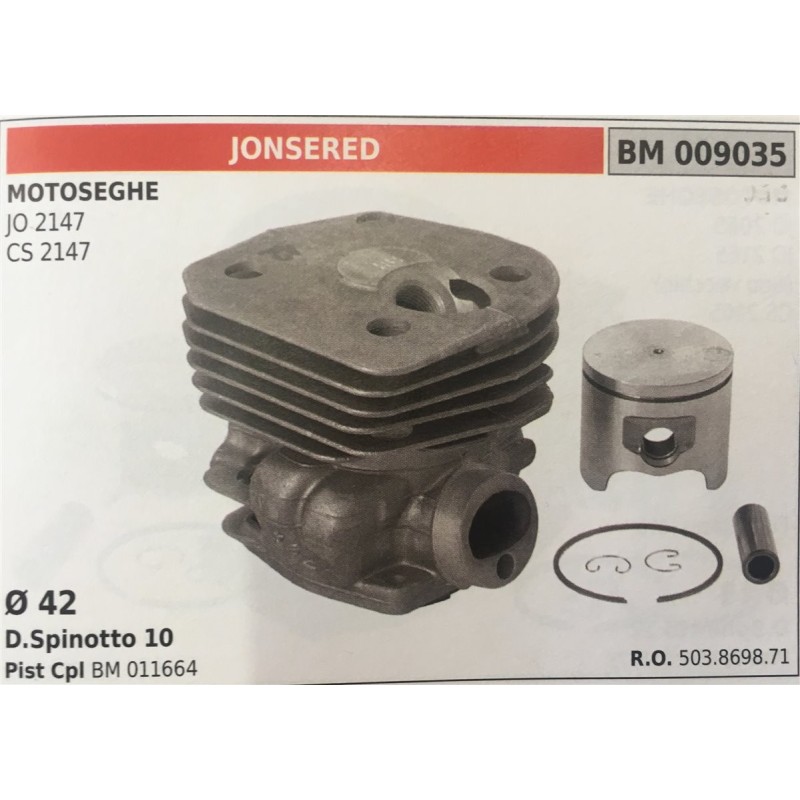 CILINDRO COMPLETO DI PISTONE E SEGMENTI BRUMAR  JONSERED MOTOSEGHE JO 2147 CS 2147    Ø 42 DSpinotto 10 Pist Cpl BM 011664