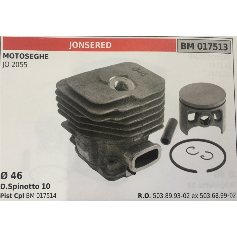 CILINDRO COMPLETO DI PISTONE E SEGMENTI BRUMAR  JONSERED MOTOSEGHE JO 2055    Ø 46 DSpinotto 10 Pist Cpl BM 017514