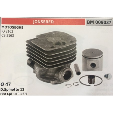 CILINDRO COMPLETO DI PISTONE E SEGMENTI BRUMAR  JONSERED MOTOSEGHE JO 2163 CS 2163    Ø 47 DSpinotto 12 Pist Cpl BM 011671