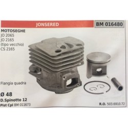 CILINDRO COMPLETO DI PISTONE E SEGMENTI BRUMAR  JONSERED MOTOSEGHE JO 2065 JO 2165 (tipo vecchio) CS 2165    Flangia quadra  Ø