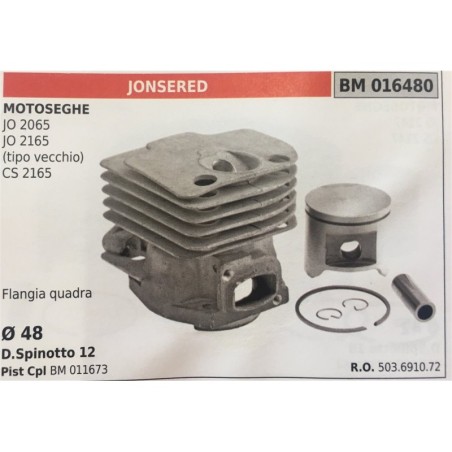 CILINDRO COMPLETO DI PISTONE E SEGMENTI BRUMAR  JONSERED MOTOSEGHE JO 2065 JO 2165 (tipo vecchio) CS 2165    Flangia quadra  Ø