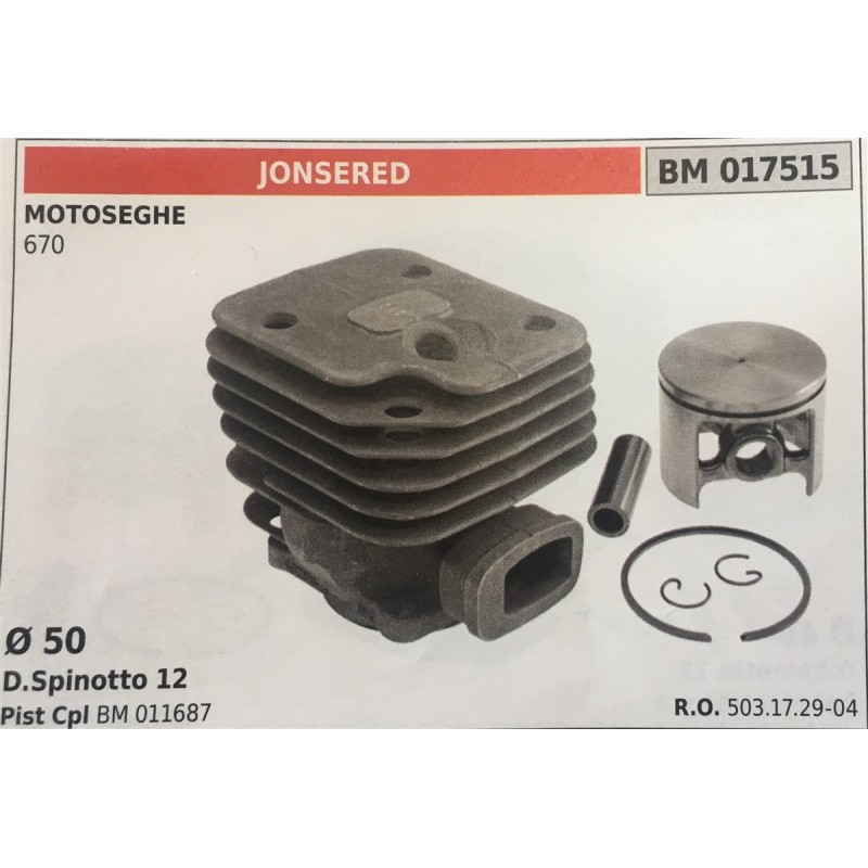CILINDRO COMPLETO DI PISTONE E SEGMENTI BRUMAR  JONSERED MOTOSEGHE 670    Ø 50 DSpinotto 12 Pist Cpl BM 011687